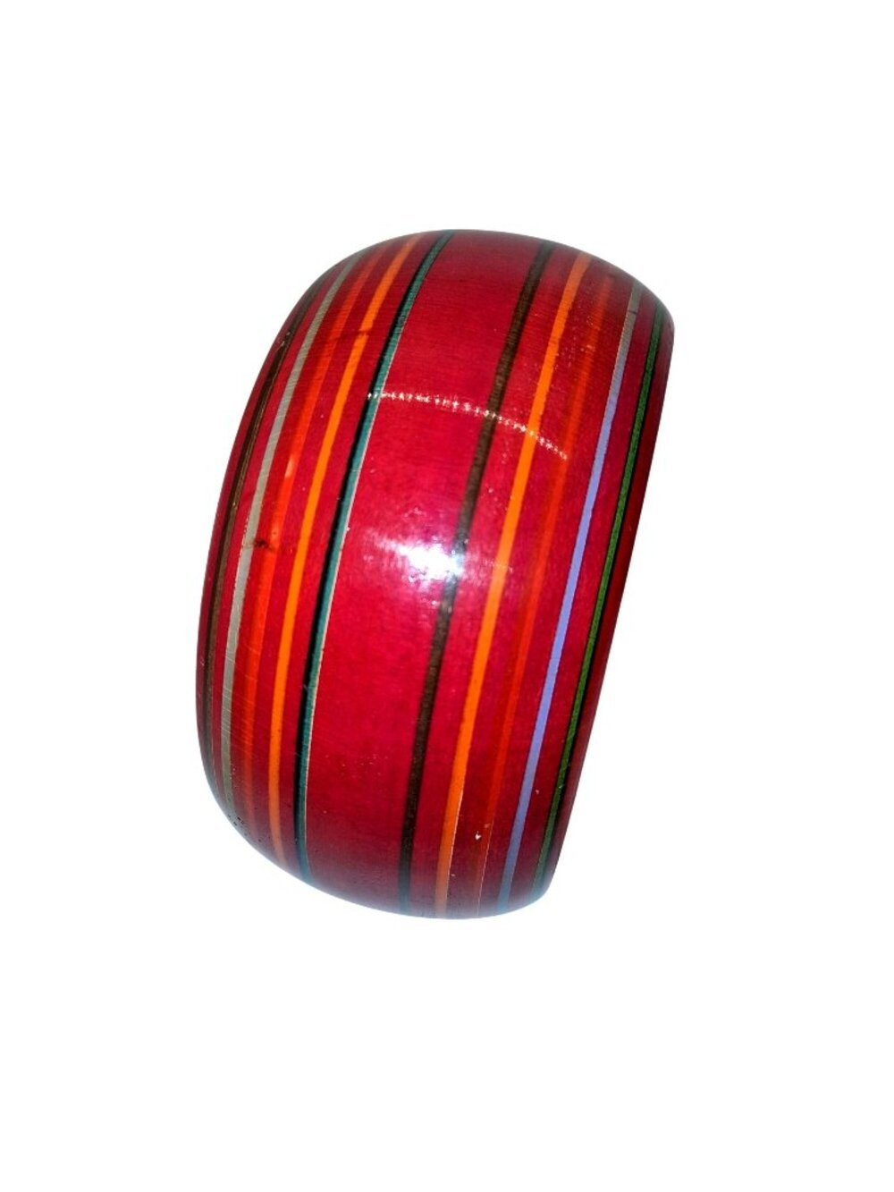 Vintage Wooden Bangle Bracelet Cuff Groovy Mid Century Stripes 1.5" wide